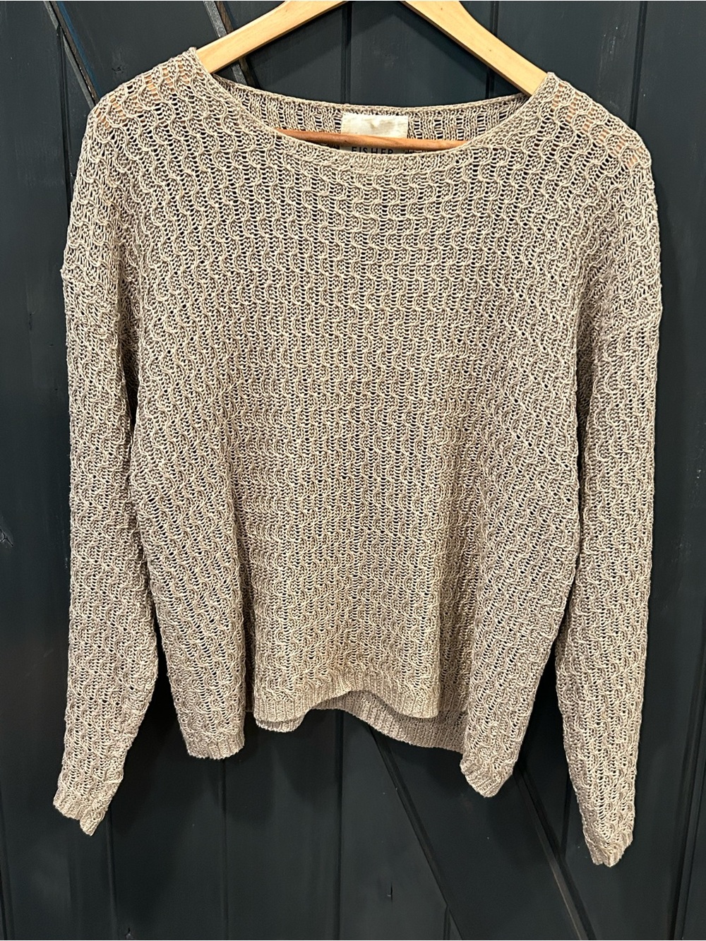 Eileen Fisher 100% Linen Open Knit Crop Boxy Sweater Small Tan Beige Vintage